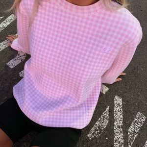 Vintage pink checkered champion crew neck